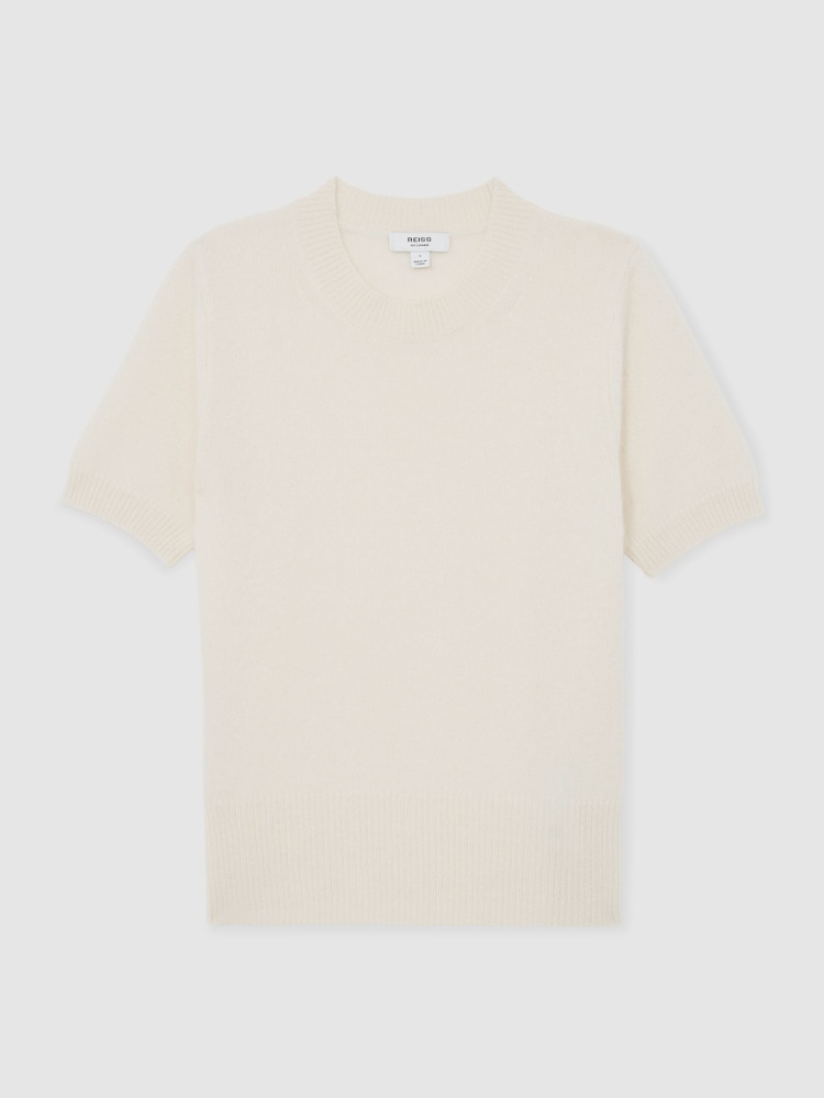 Reiss Ivory Stevie 100% Cashmere Crew Neck T-Shirt - Image 2 of 8 Reiss Ivory Stevie 100% Cashmere Crew Neck T-Shirt - Image 2 of 8