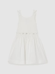 Reiss White Rita 3-9 yrs Rib-Knit Mix Cut-Out Flared Dress - Image 1 of 3