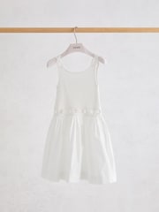 Reiss White Rita 3-9 yrs Rib-Knit Mix Cut-Out Flared Dress - Image 2 of 3