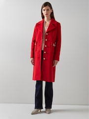 LK Bennett Red Spencer Wool Blend Snaffle-Detail Coat - Image 1 of 4