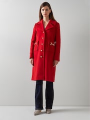 LK Bennett Red Spencer Wool Blend Snaffle-Detail Coat - Image 3 of 4