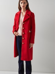 LK Bennett Red Spencer Wool Blend Snaffle-Detail Coat - Image 4 of 4