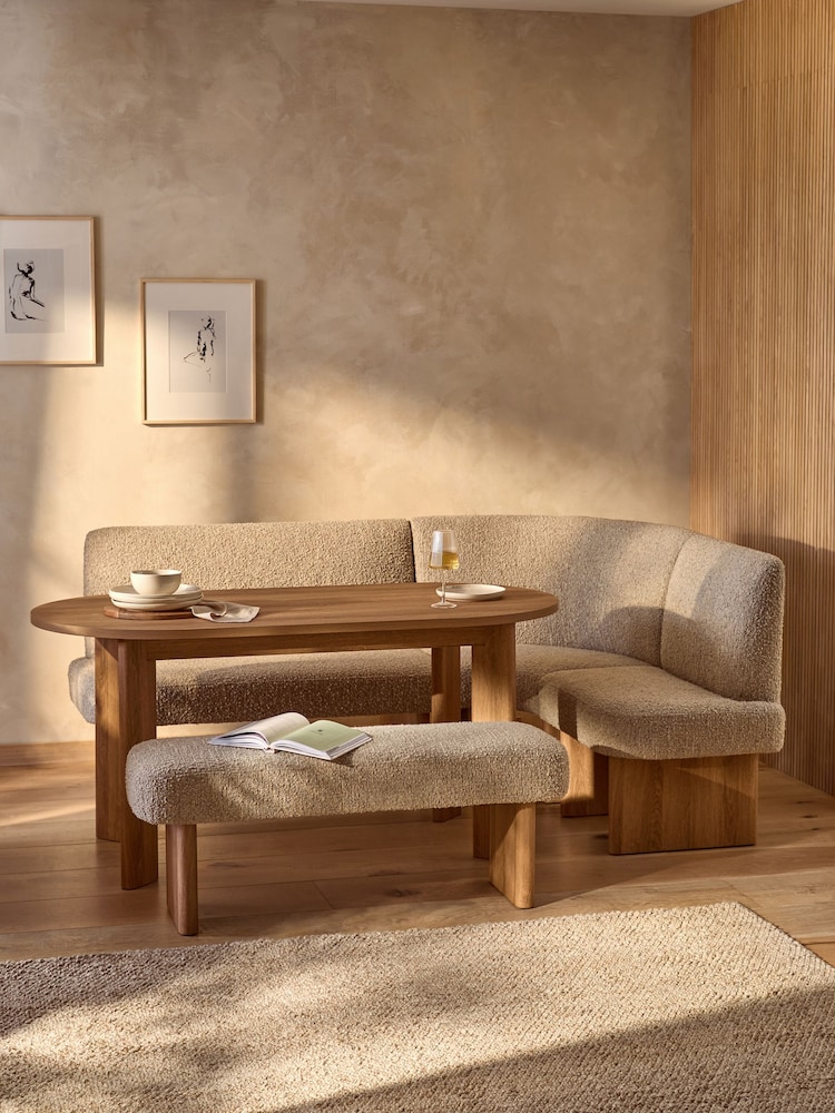 Tweedy Boucle Natural Mink Nomad Right Hand Corner Dining Table and Bench Set - Image 1 of 2 Tweedy Boucle Natural Mink Nomad Right Hand Corner Dining Table and Bench Set - Image 1 of 2