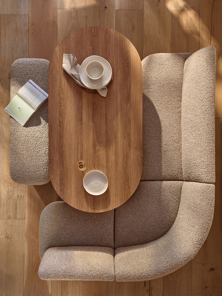 Tweedy Boucle Natural Mink Nomad Right Hand Corner Dining Table and Bench Set - Image 2 of 2 Tweedy Boucle Natural Mink Nomad Right Hand Corner Dining Table and Bench Set - Image 2 of 2