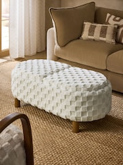 Fur Checkerboard Oyster Natural Ashton Upholstered Large Storage Stool - Image 1 of 10