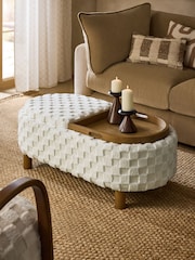 Fur Checkerboard Oyster Natural Ashton Upholstered Large Storage Stool - Image 2 of 10