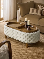 Fur Checkerboard Oyster Natural Ashton Upholstered Large Storage Stool - Image 3 of 10