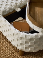 Fur Checkerboard Oyster Natural Ashton Upholstered Large Storage Stool - Image 5 of 10