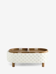 Fur Checkerboard Oyster Natural Ashton Upholstered Large Storage Stool - Image 8 of 10