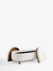 Fur Checkerboard Oyster Natural Ashton Upholstered Large Storage Stool - Image 9 of 10
