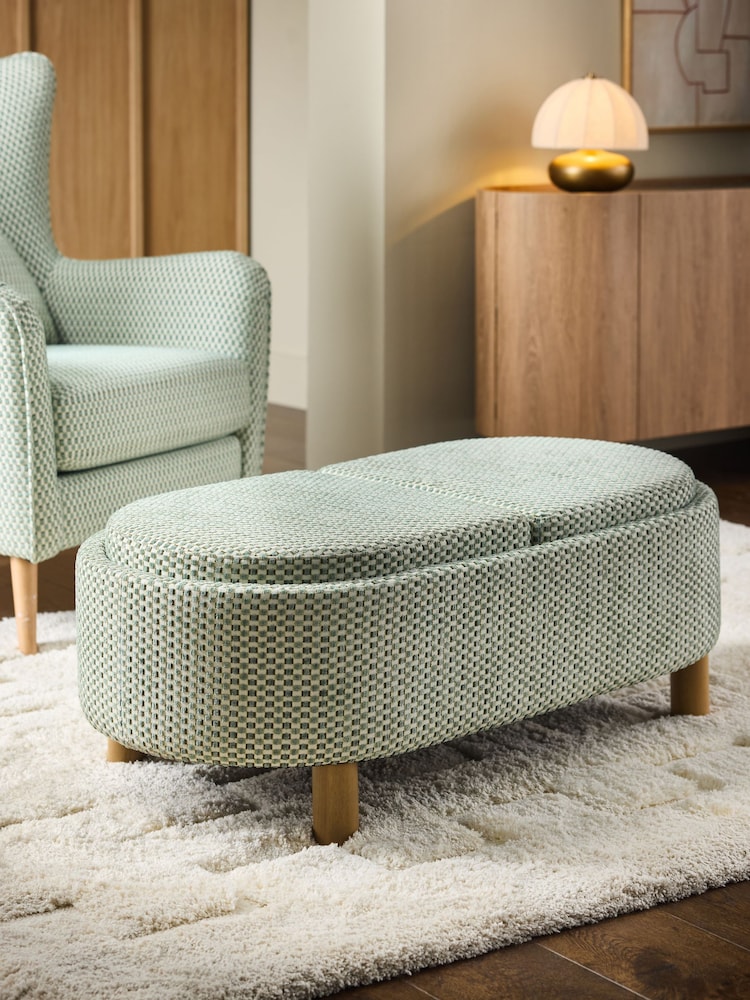 Geo Chenille Green Ashton Upholstered Large Storage Stool - Image 1 of 11 Geo Chenille Green Ashton Upholstered Large Storage Stool - Image 1 of 11