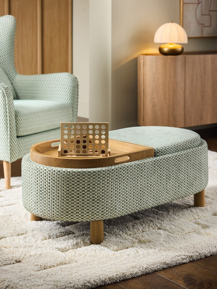 Geo Chenille Green Ashton Upholstered Large Storage Stool - Image 2 of 11 Geo Chenille Green Ashton Upholstered Large Storage Stool - Image 2 of 11