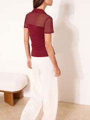 Roșu vișiniu - Cămașă Lipsy cu fermoar frontal, plasă și mâneci scurte - Imaginea 4 din 4