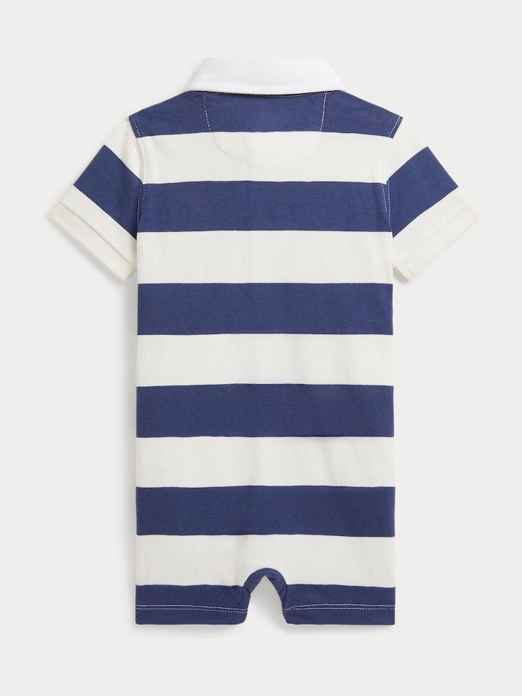 Polo Ralph Lauren Blue Striped Cotton Rugby Shortall Babygrow - Image 2 of 3