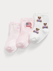 Polo Ralph Lauren Pink Polo Bear Flag Stripe Socks 3 Pack - Image 1 of 2