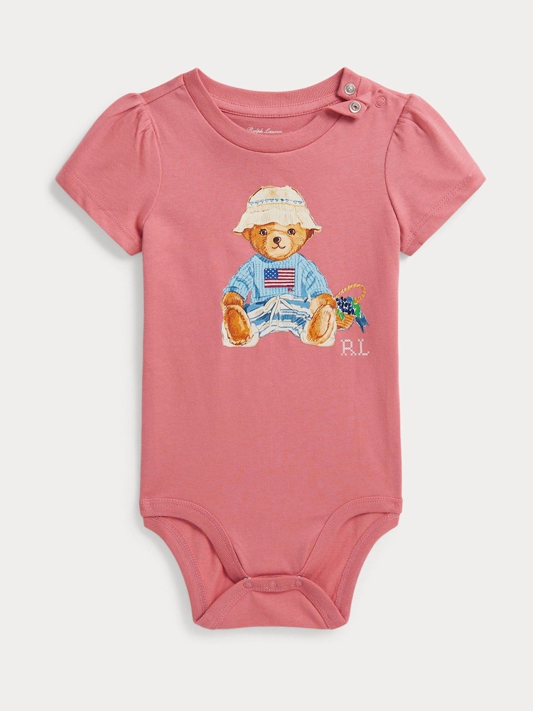 Polo Ralph Lauren Pink Polo Bear Babygrow - Image 1 of 3