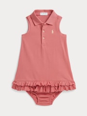 Polo Ralph Lauren Pink Ruffled Cotton Dress and Bloomer Set - Image 1 of 3