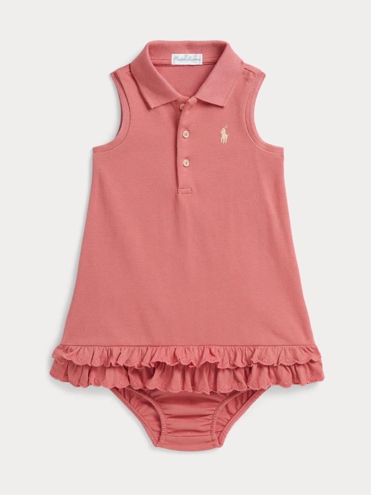 Polo Ralph Lauren Pink Ruffled Cotton Dress and Bloomer Set - Image 1 of 3