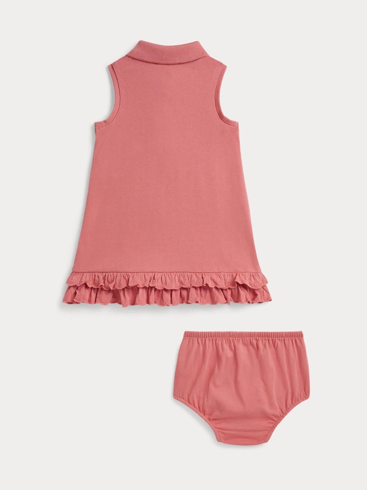 Polo Ralph Lauren Pink Ruffled Cotton Dress and Bloomer Set - Image 2 of 3