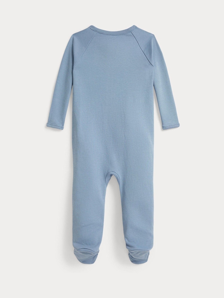 Polo Ralph Lauren Blue Cotton Interlock Footed Coverall Babygrow - Image 2 of 3 Polo Ralph Lauren Blue Cotton Interlock Footed Coverall Babygrow - Image 2 of 3