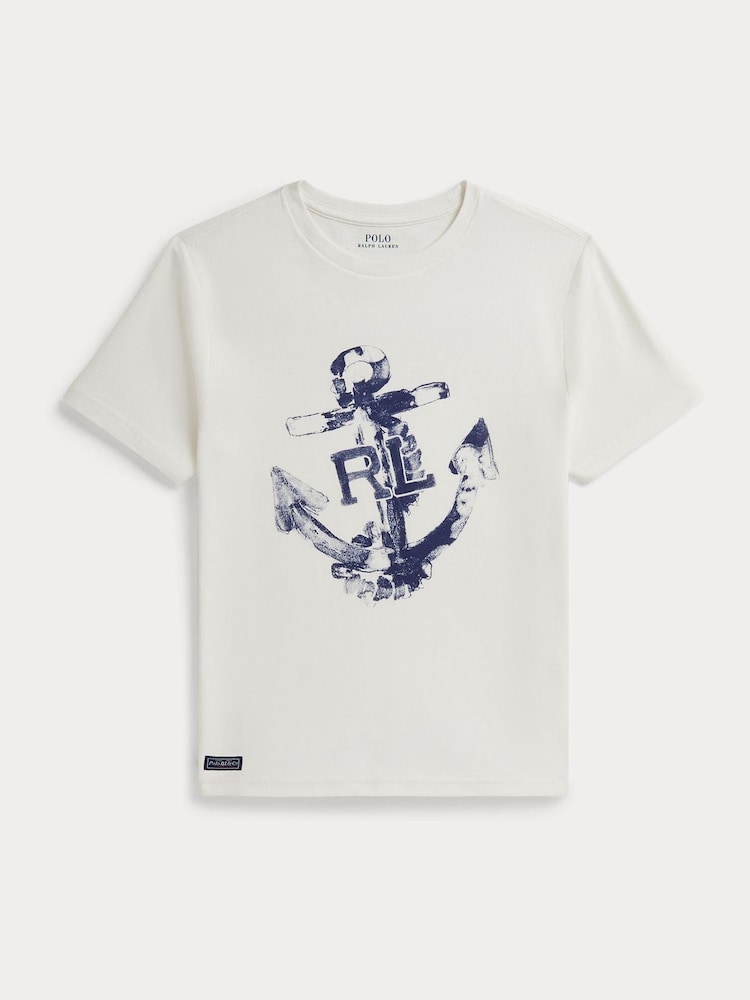 Polo Ralph Lauren White Anchor Graphic T-Shirt - Image 1 of 2 Polo Ralph Lauren White Anchor Graphic T-Shirt - Image 1 of 2