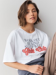 Active White Flocked Girls Club - Мақтадан жасалған үлкен өлшемді футболка - 8суретінің 1 суреті