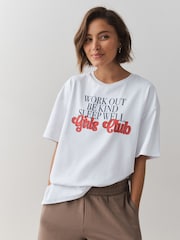 Active White Flocked Girls Club - Мақтадан жасалған үлкен өлшемді футболка - 8суретінің 2 суреті
