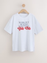 Active White Flocked Girls Club - Мақтадан жасалған үлкен өлшемді футболка - 8суретінің 6 суреті