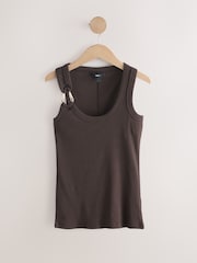 Chocolate Brown/Gold Trim Hardware Detail Racer Ribbed Vest Top - Image 5 of 7