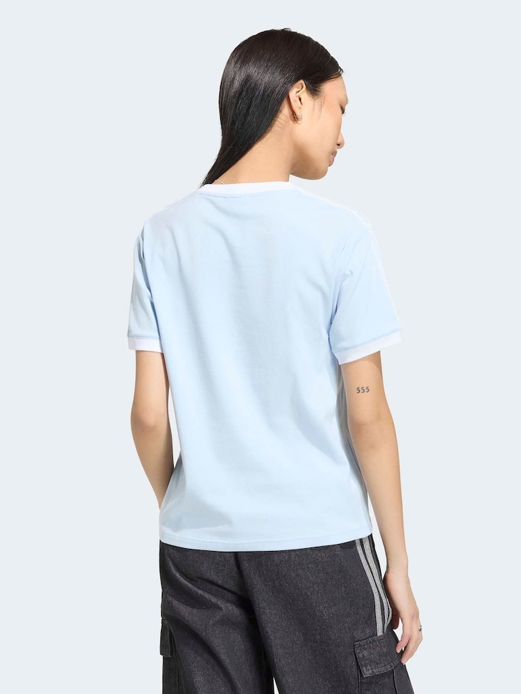 adidas Originals Light Blue 3 Stripe Floral Cali T-Shirt - Image 2 of 5