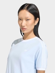 adidas Originals Light Blue 3 Stripe Floral Cali T-Shirt - Image 3 of 5