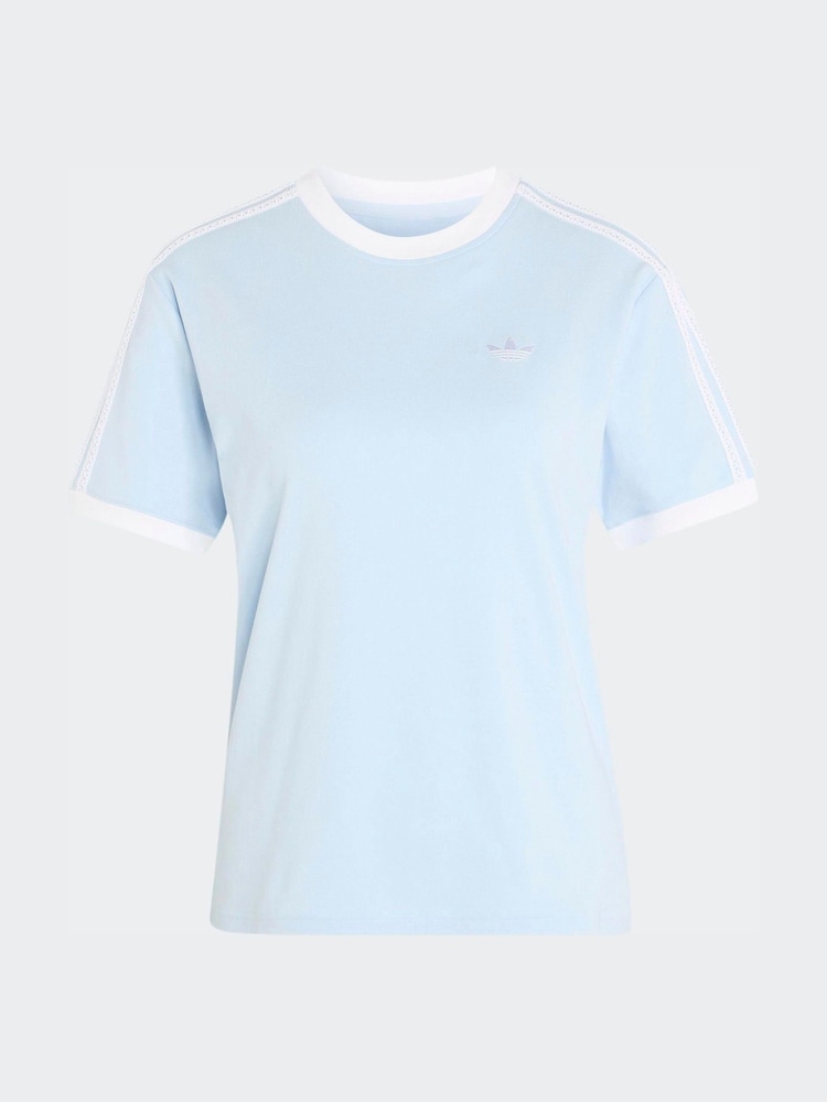 adidas Originals Light Blue 3 Stripe Floral Cali T-Shirt - Image 5 of 5