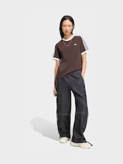 adidas Originals Brown 3 Stripe Floral Cali T-Shirt - Image 1 of 3