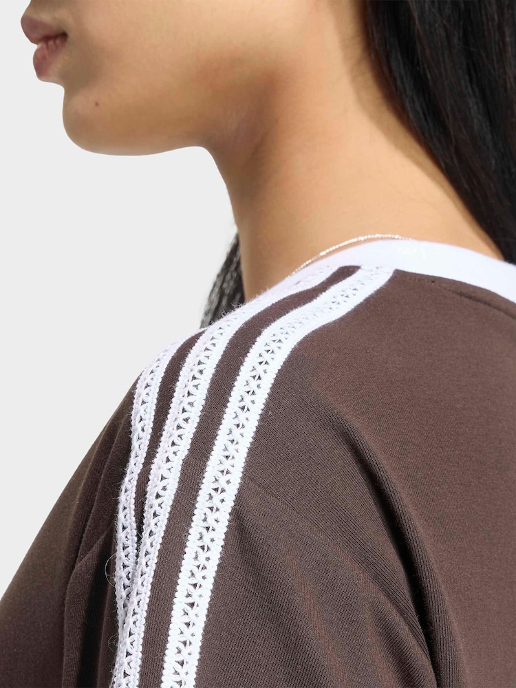 adidas Originals Brown 3 Stripe Floral Cali T-Shirt - Image 2 of 3