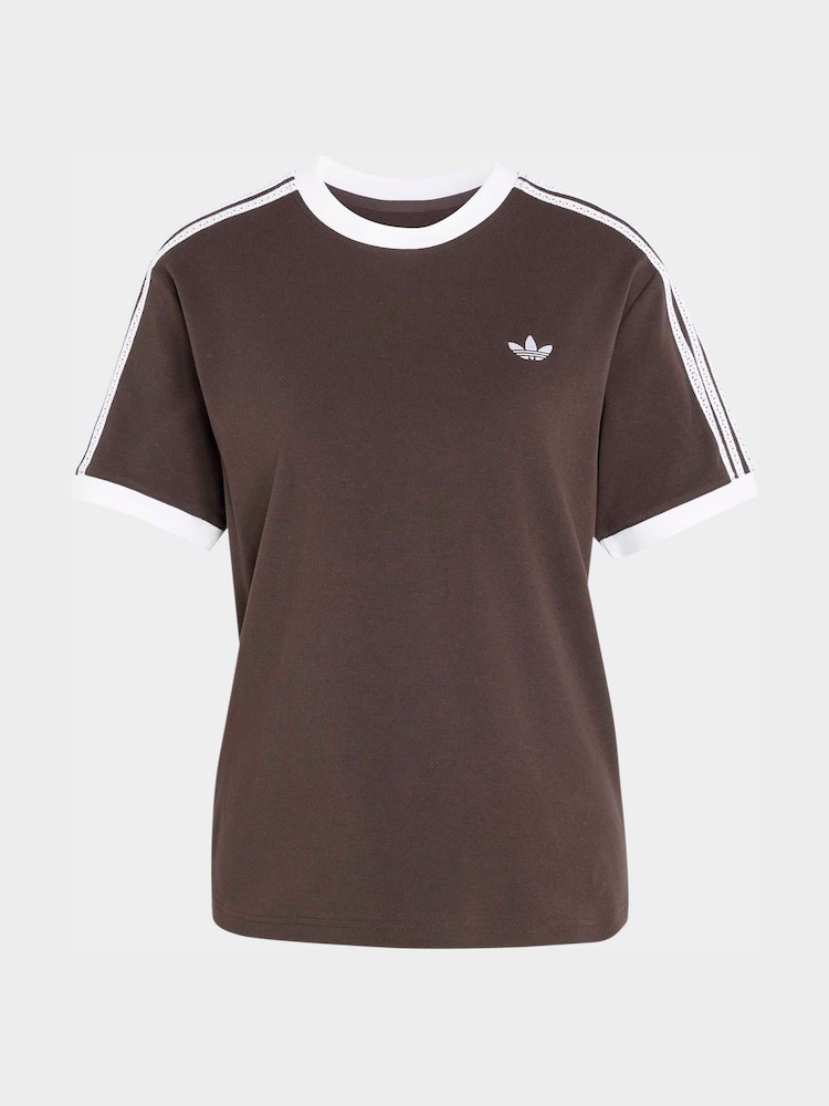 adidas Originals Brown 3 Stripe Floral Cali T-Shirt - Image 3 of 3