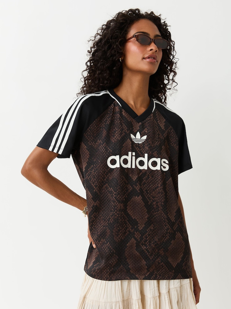 adidas Originals Animal Satin Snake Print Football Top - Image 1 of 5