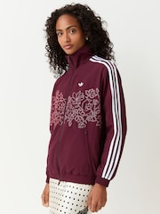 adidas Originals Maroon Red Floral Applique Firebird Loose Track Top Jacket - Image 1 of 5