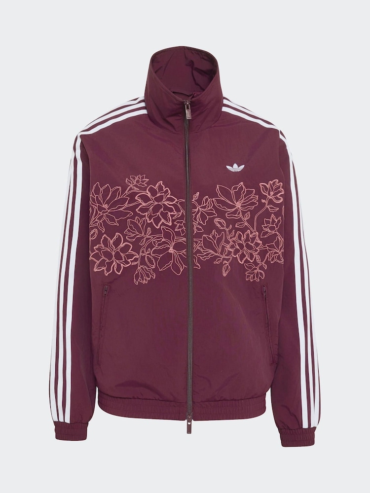 adidas Originals Maroon Red Floral Applique Firebird Loose Track Top Jacket - Image 5 of 5 adidas Originals Maroon Red Floral Applique Firebird Loose Track Top Jacket - Image 5 of 5
