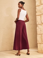 Love & Roses Burgundy Red Tailored Linen Look Wide Leg Trousers - Image 5 of 5