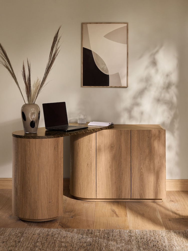 Dark Natural Marble and Wood Effect Nomad Swivel Desk - Image 2 of 14