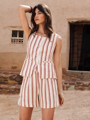 Love & Roses Ecru Tailored Linen Look Striped Shorts - Image 1 of 4