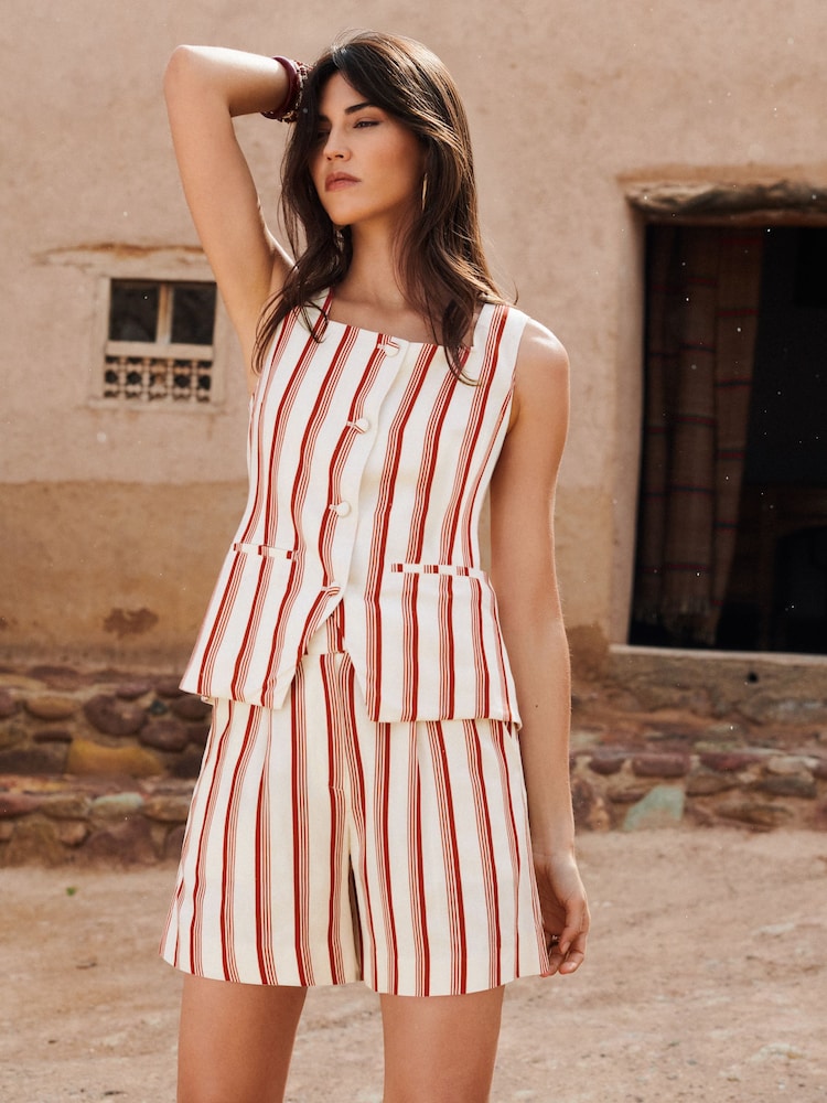 Love & Roses Ecru Tailored Linen Look Striped Shorts - Image 1 of 4