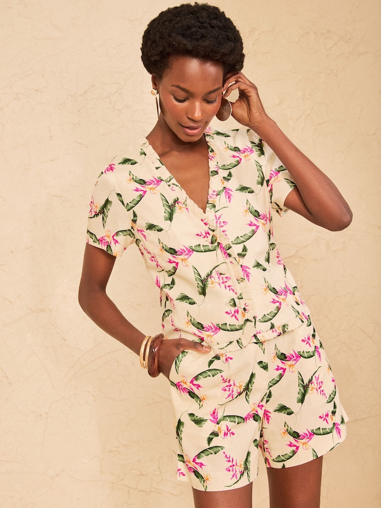 Love & Roses Ivory Tailored Linen Look Top With Ruffle Detail - Image 1 of 4