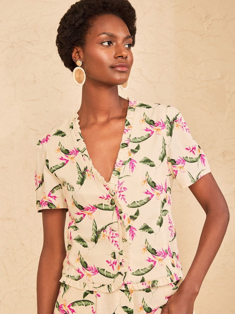 Love & Roses Ivory Tailored Linen Look Top With Ruffle Detail - Image 2 of 4