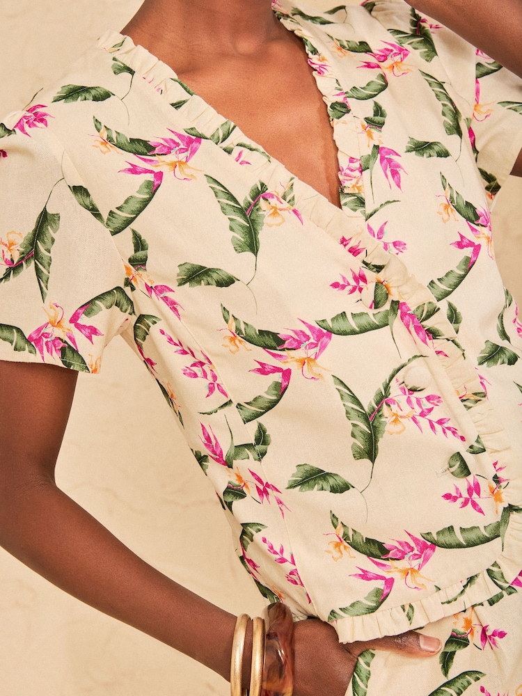 Love & Roses Ivory Tailored Linen Look Top With Ruffle Detail - Image 4 of 4