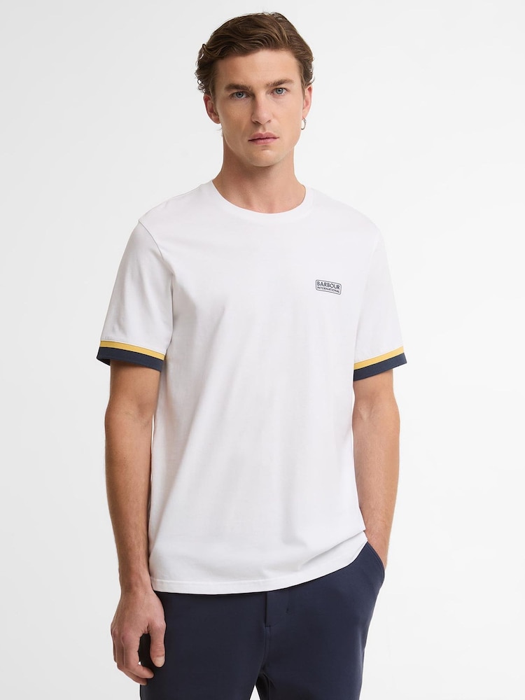 Barbour International White Deep Cuff Evan Tipped T-Shirt - Image 1 of 6 Barbour International White Deep Cuff Evan Tipped T-Shirt - Image 1 of 6