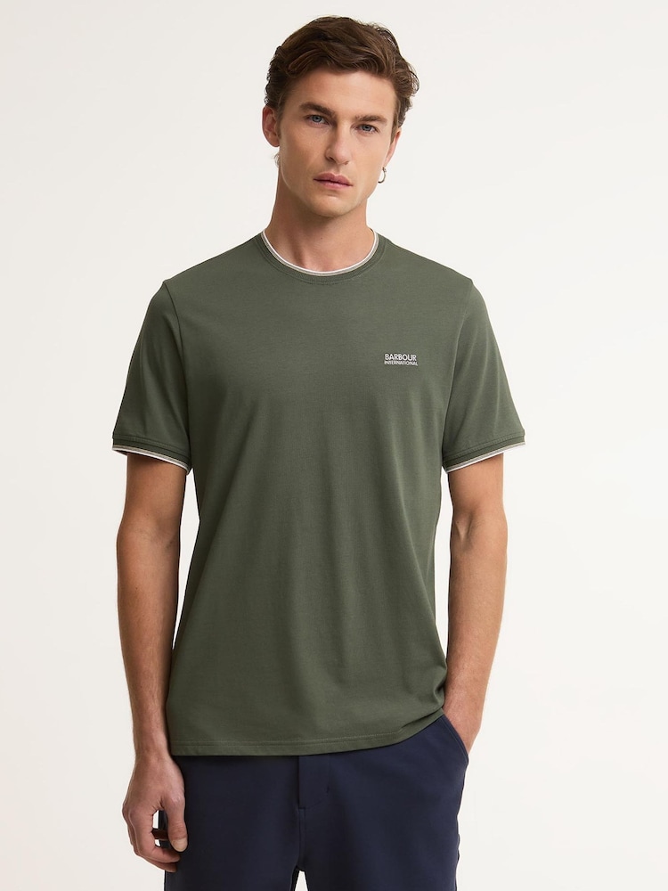 Barbour International Green Ashmann Tipped T-Shirt - Image 1 of 6 Barbour International Green Ashmann Tipped T-Shirt - Image 1 of 6