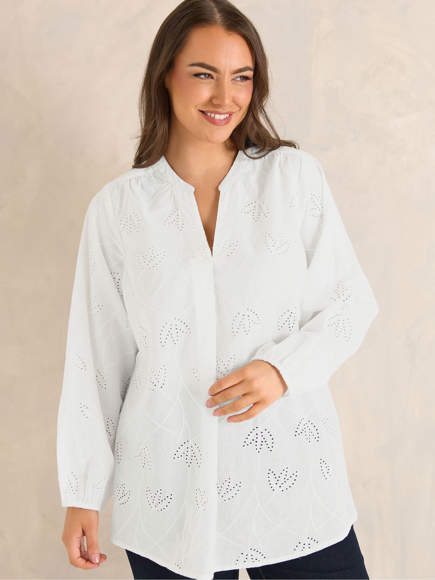 Evans Women's White Broderie Cotton Blouse In | Size: 18 - Image 2