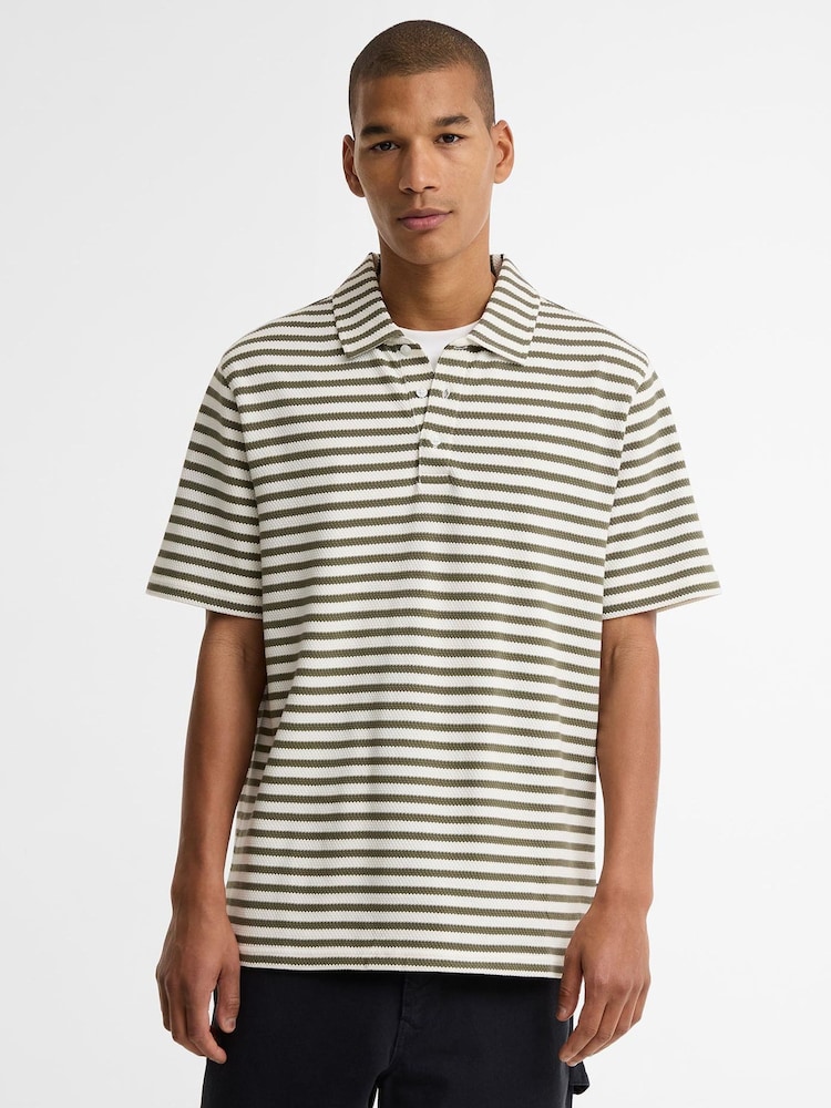 Barbour White Farlam Striped Tailored Polo Shirt - Image 1 of 6
