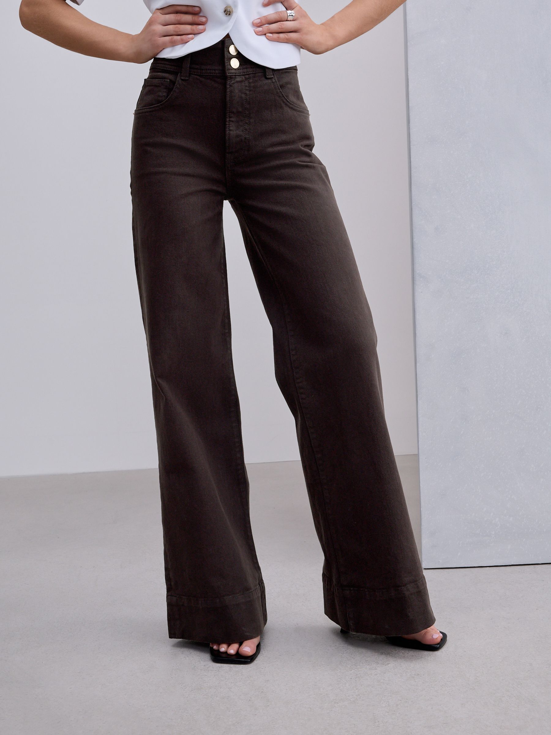 Buy Chocolate Brown High Rise Stretch Wide Leg Jeans from the Next